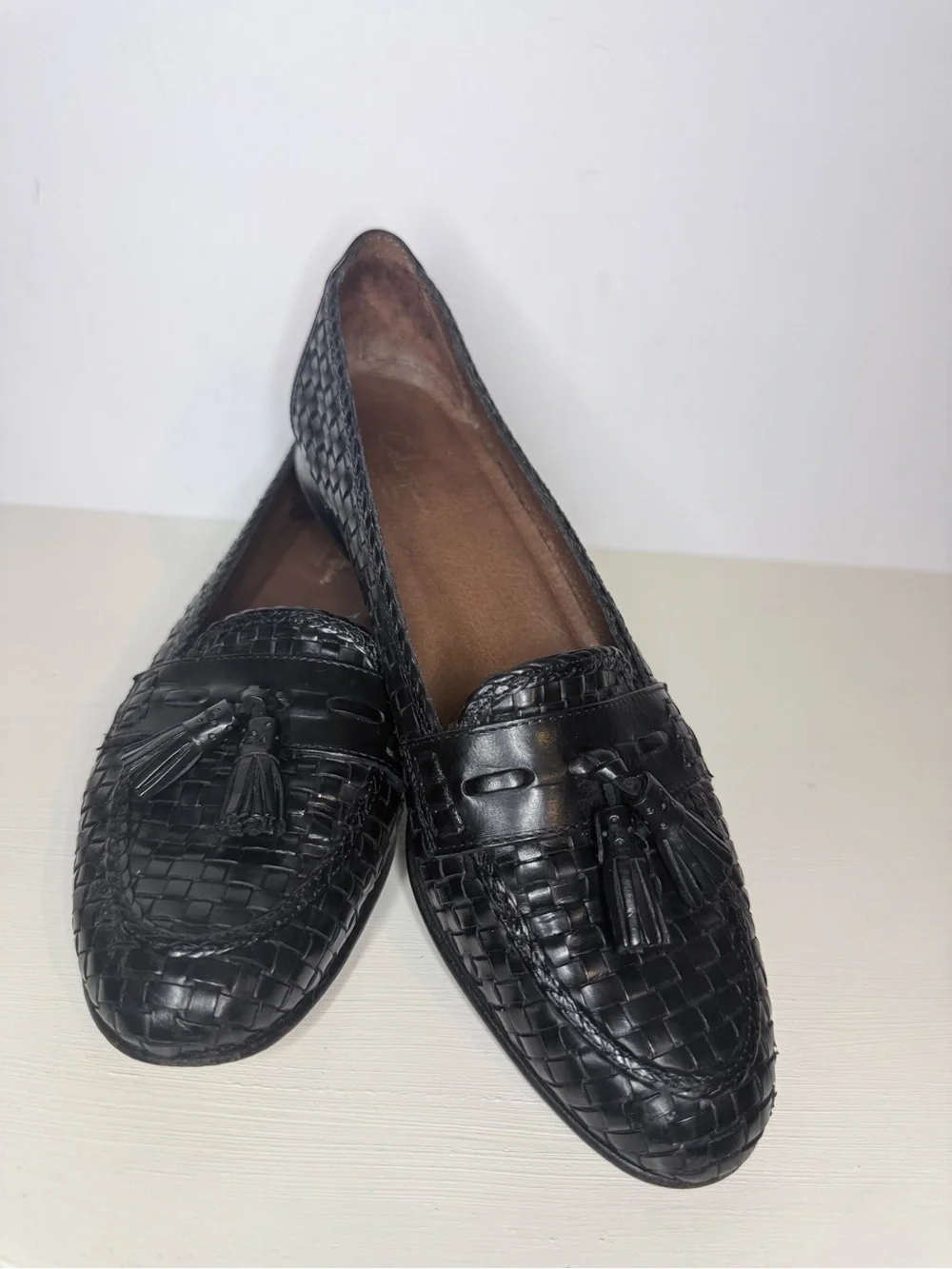 Cole Haan Black Woven Leather Tassel Loafers